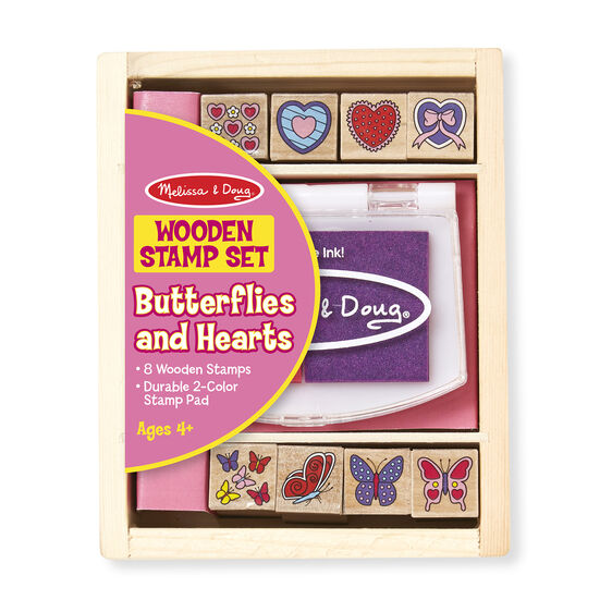 Melissa & Doug - Wooden Stamp Set - Butterflies and Hearts