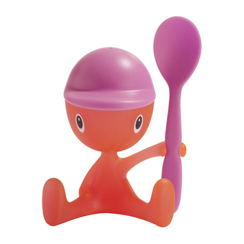 Alessi - Egg Cup With Salt Castor And Spoon - Pink/Orange