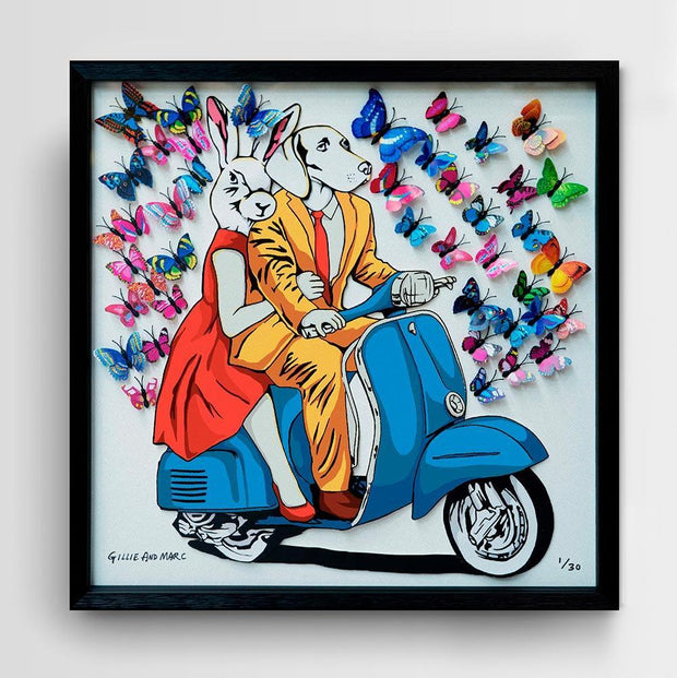 Gillie & Marc Art - They had a blue/red/yellow vespa that made their heart flutter