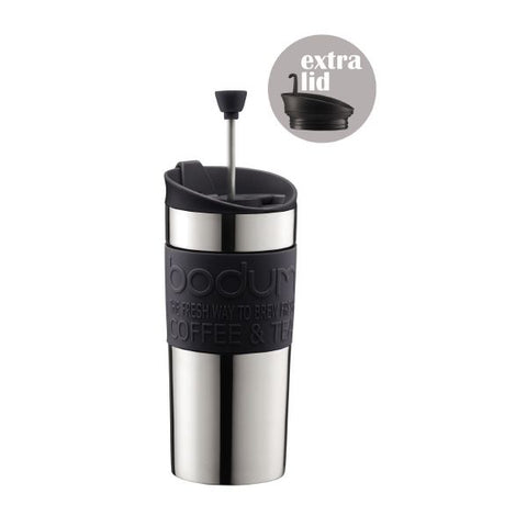 Bodum - Stainless Steel Travel Press Set with Extra Lid Black 12 oz