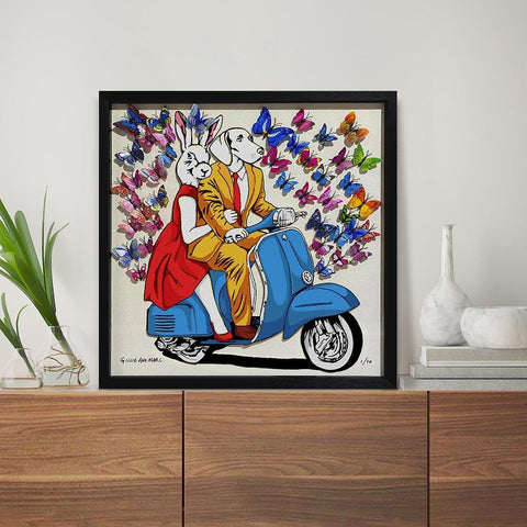 Gillie & Marc Art - They had a blue/red/yellow vespa that made their heart flutter
